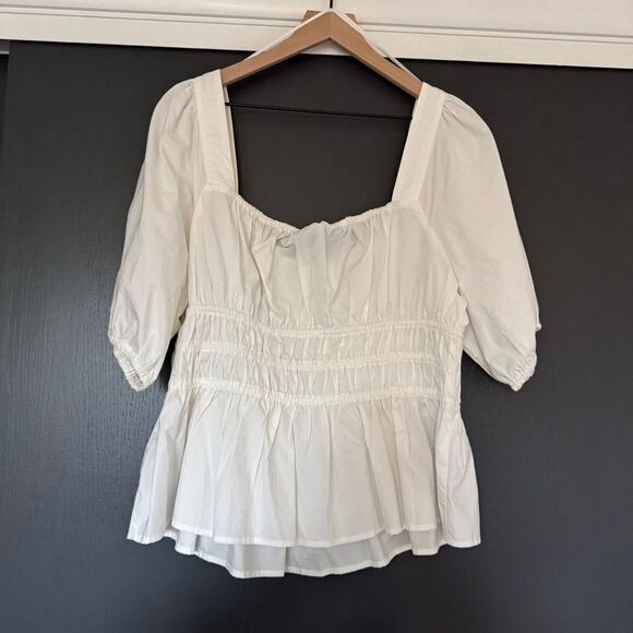 NWT Gap Puff Sleeve Cinched Waist Peasant Top in White sz XL - Picture 7 of 7